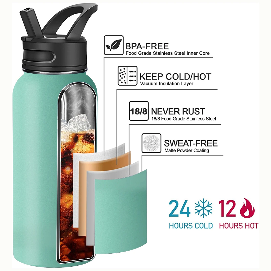 Wholesale Eco-Friendly BPA Free Leak Proof Metal Canteen Mug Gym Hydro Sports Flask Vacuum Thermos Stainless Custom Steel Insulated Water Bottle with Straw 32oz